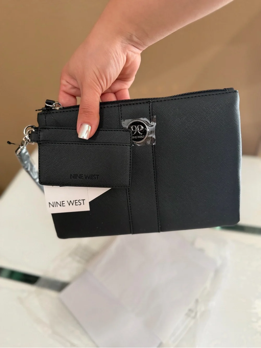 Nine West Black Saffiano Wristlet with Card Holder